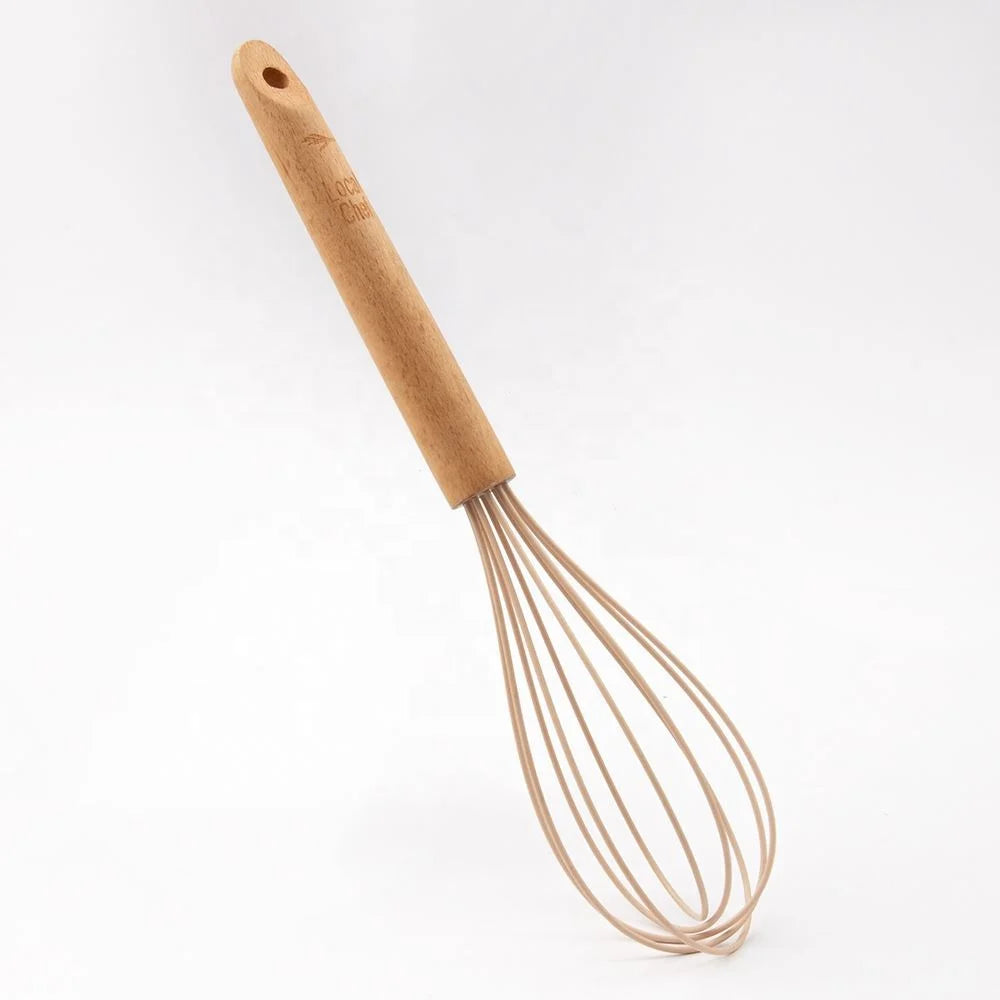 Best Selling Eco-Friendly Stainless Steel Egg Whisk with Wooden Handle Modern Manual Egg Beater Cream Whisk for Kitchen Use