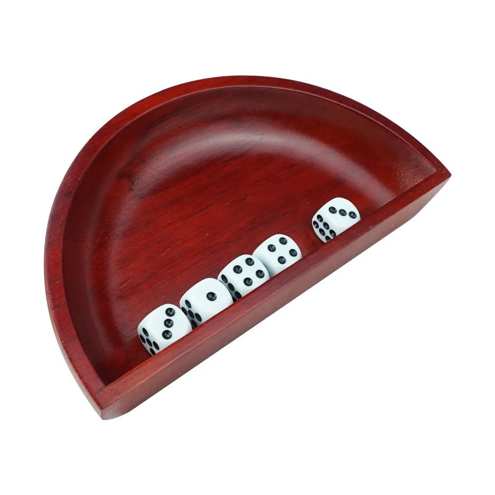 Professional Casino Grad Half Round Wood Dice Boat Tray with 5pcs 16mm Dices Set for Craps Dice Game