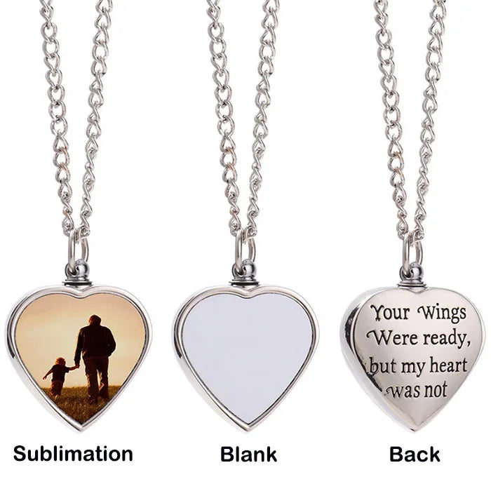 G853 Jewelry Heart Cremation Pendants Necklaces Memorial Ashes Keepsake Urn Sublimation Necklace
