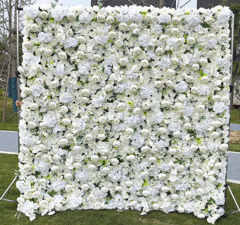 Other Decor Flower and Plant 3d Flower Wall White Wedding Silk Luxury  Backdrop Cloth Flower Wall Boho Peony Rose White Flower