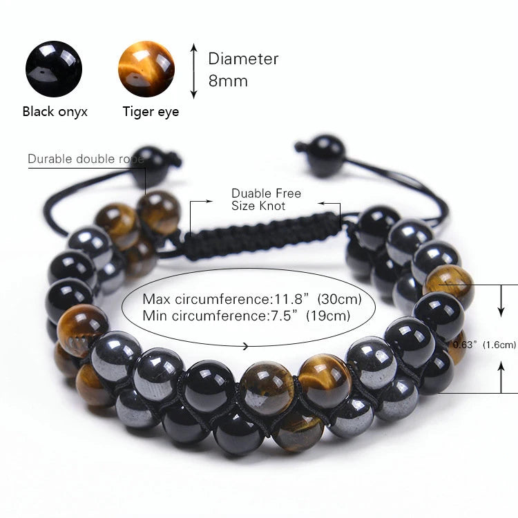 8mm Tiger Eye Black Onyx Multilayer Gemstone Bracelet Yoga Beaded Braid Adjustable Natural Stone Healing Beads Bracelets Unisex