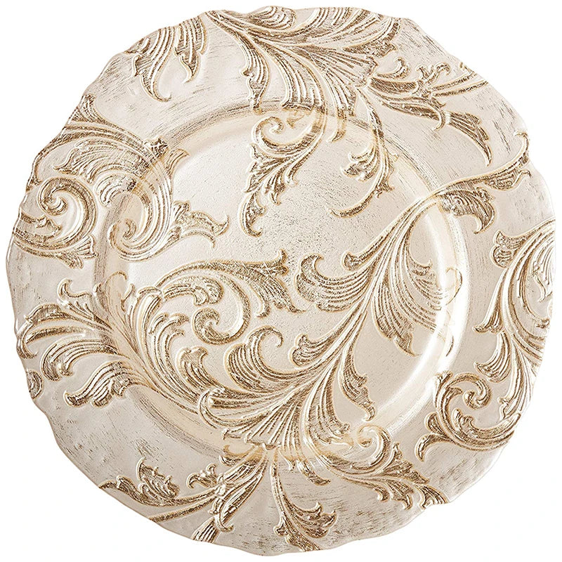 Wholesale Restaurant Home  Decoration Glass Plate Reef Silver Wedding Charger Plate