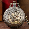 Prague Astronomical Skeleton Mechanical Pocket Watch With Chain Luxury Vintage Hand Winding Locket Watch Steampunk for Men Gift