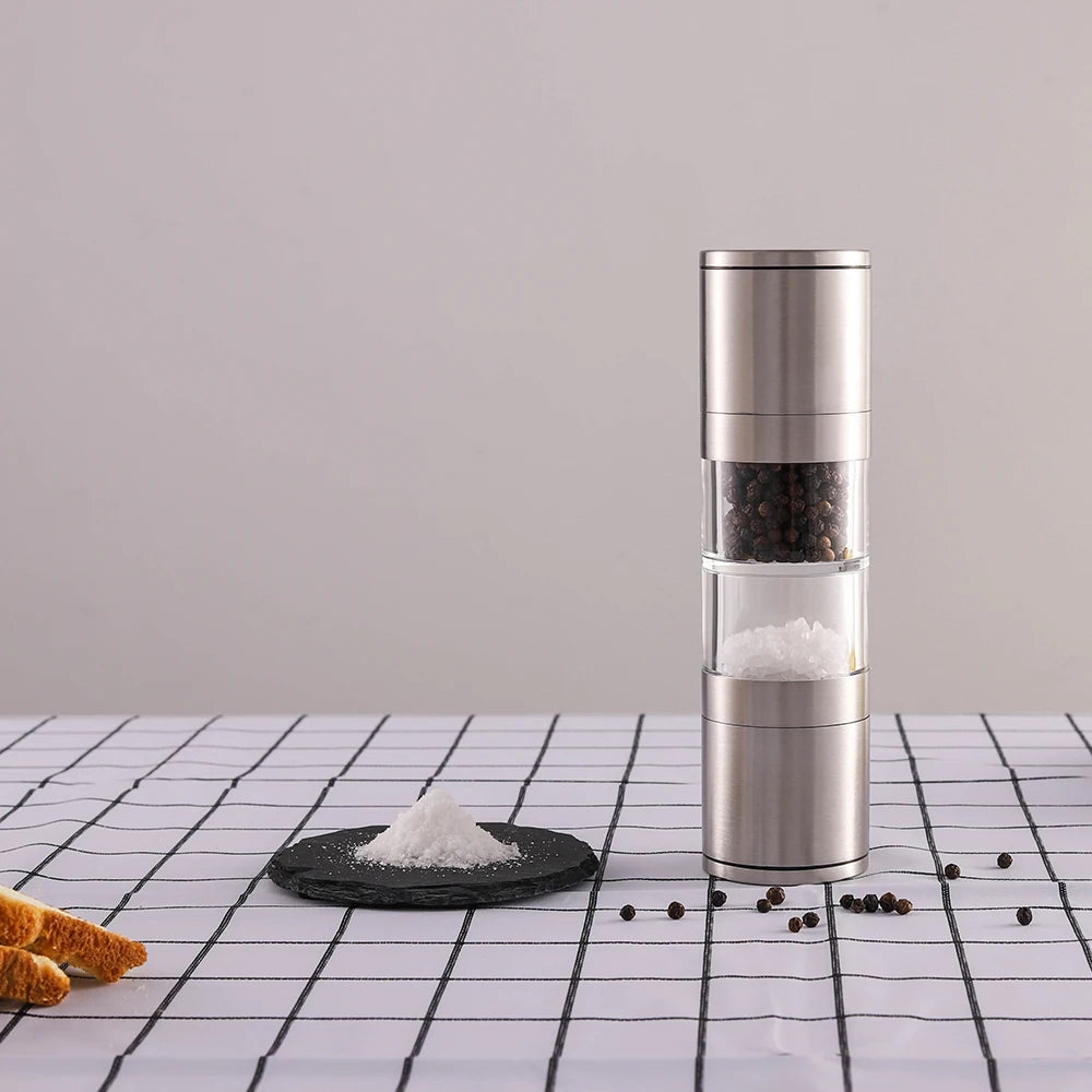 Kitchenware 2 in 1 Stainless Steel Spice Mills Acrylic Manual Salt and Pepper Grinder Set