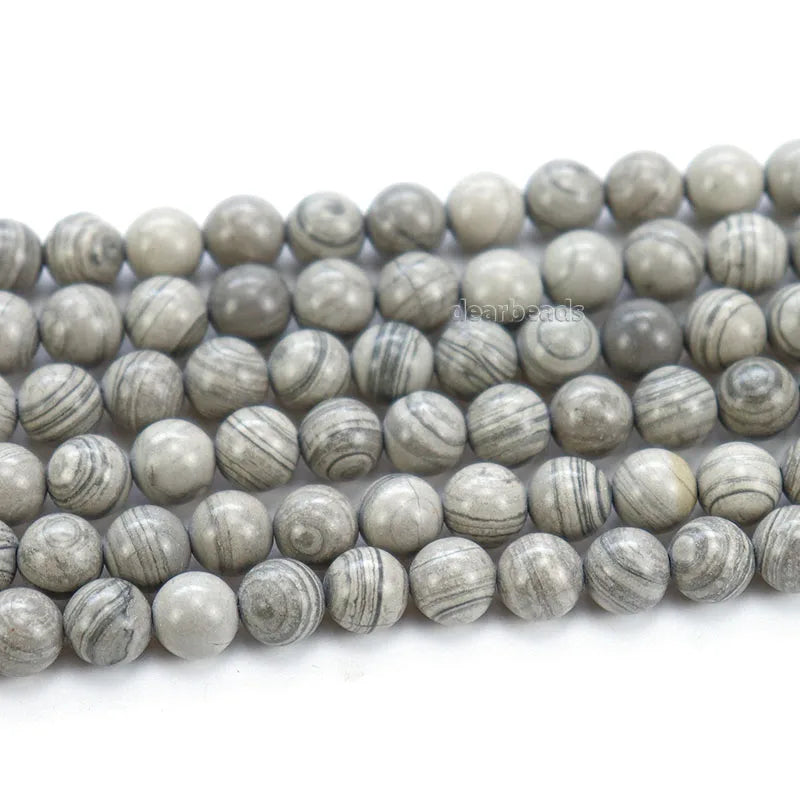 Natural Gray Wooden Grain Jasper Beads Gray Banded Gemstone Beads for Jewelry Making 4mm 6mm 8mm 10mm 12mm 38cm Strand