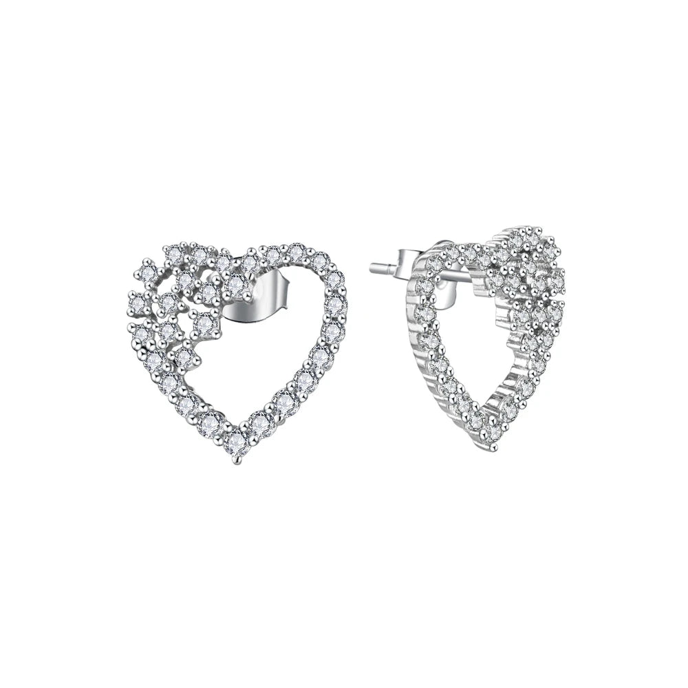 YILUN 925 Sterling Silver Rhodium Plated Heart Shaped Stud Earrings With Cubic Zirconia for Women