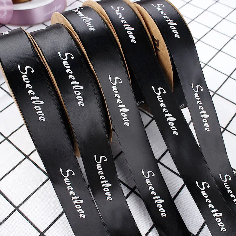 Customized logo 16mm 5/8" Wide  With Foil Print Gold Color Satin Christmas Ribbon Satin Polyester Merry Christmas Ribbon