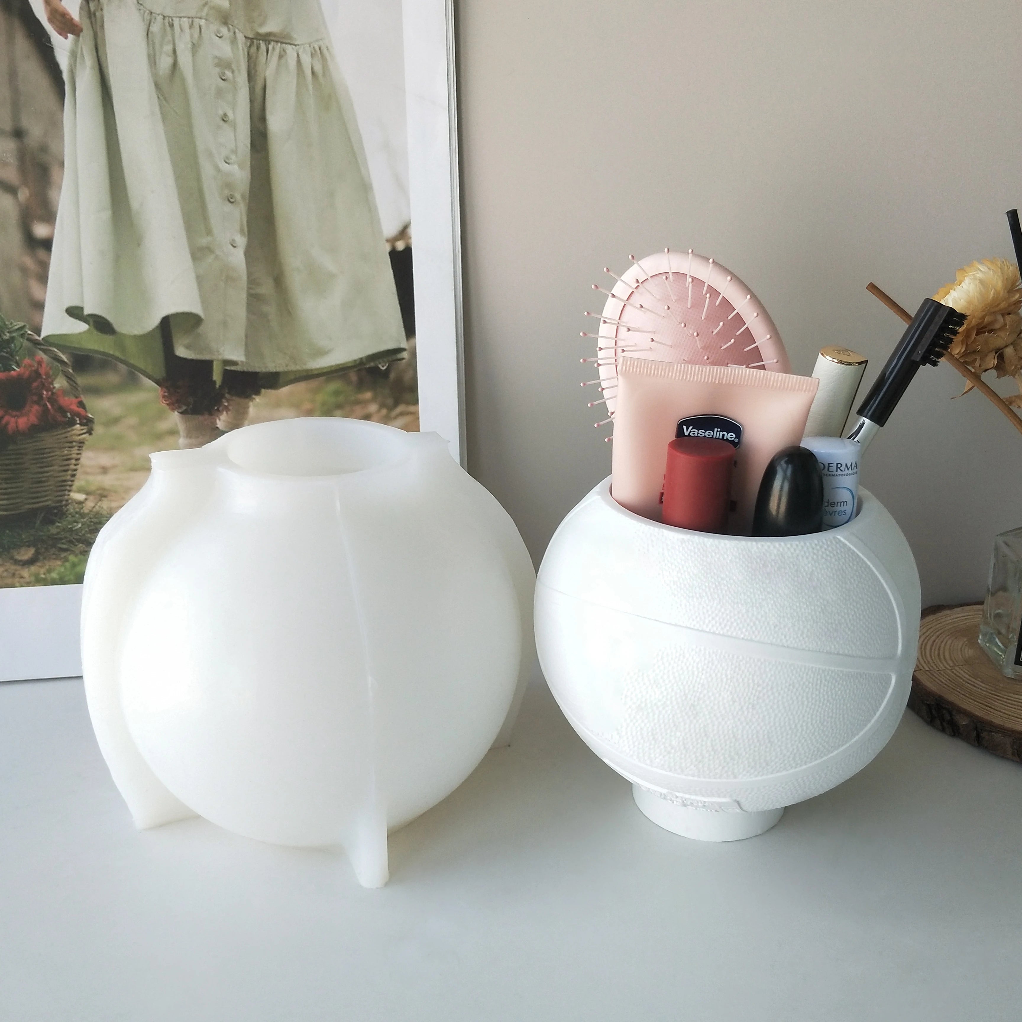 New Handmade Basketball Flower Pot Mould Planter Silicone Mold Soccer Plaster Cement Silicone Mold