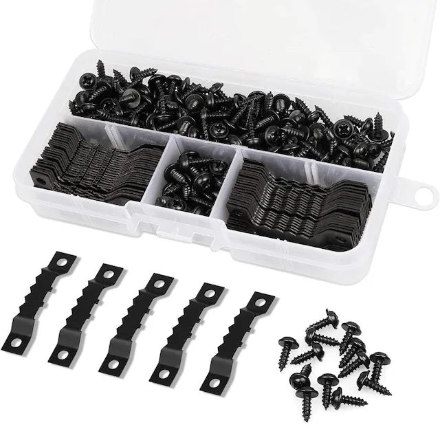 100PCS Double Hole Sawtooth Hooks Set for Hanging Clock Paintings Artwork Frame Hook Picture Hangers Kit Black