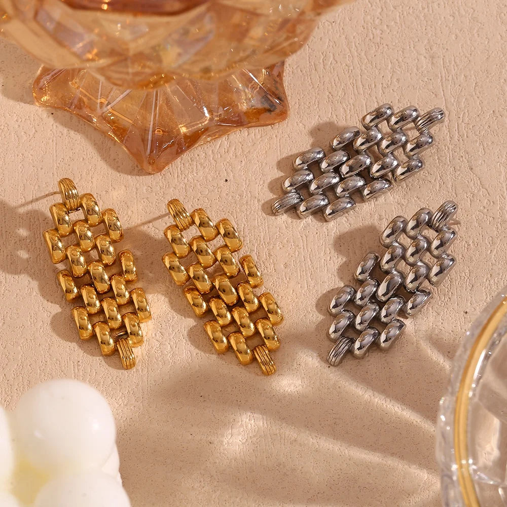 Dreamshow Bohemian Jewelry Watchband Drop Earrings Gold Plated Earrings Stainless Steel Earrings Women Jewelry
