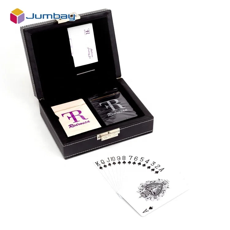 Promotional Double Deck Play Games Cards Print With Black Exquisite Packaging of Leather Bag With Cassette Lock