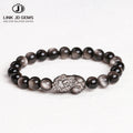 JD High Quality 7A Natural Silver Color Obsidian Beaded Pixiu Carved Charm Amulet Bracelet Women Men Fashion Designer Bangles