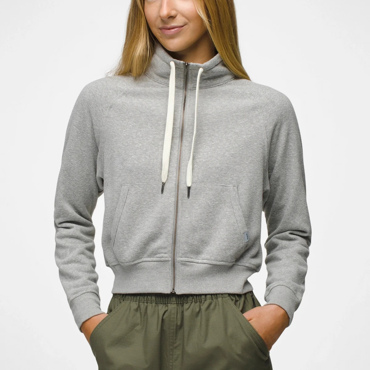 Women's Winter Casual Knitted Lightweight Classic Full Zip Cropped Long Sleeve Kangaroo Pockets Front Logo Jackets