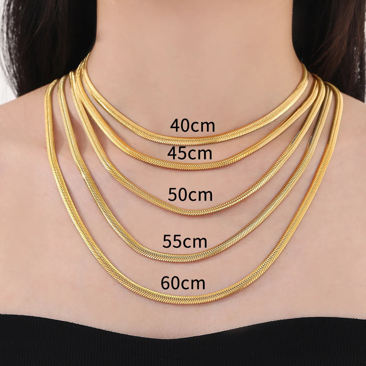 Meetyoo Wholesale New Design 18K Gold Plated Waterproof Snake Chain Necklace All Dimensions Stainless Steel Necklace for Woman