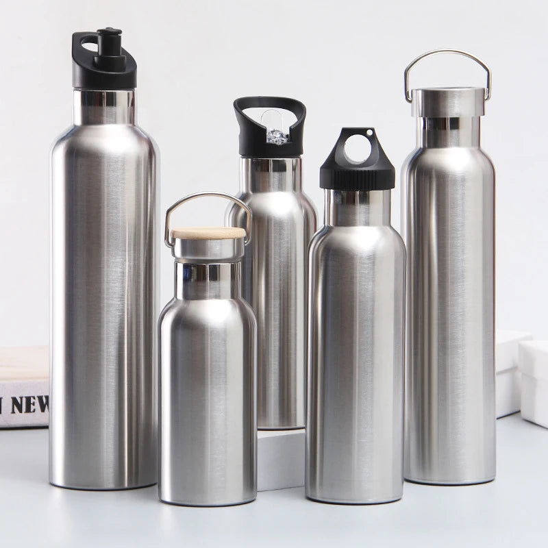 Stainless Steel Color Vacuum Cup 350/500ml Outdoor Portable Sports Flask Water Bottle With Different Lid