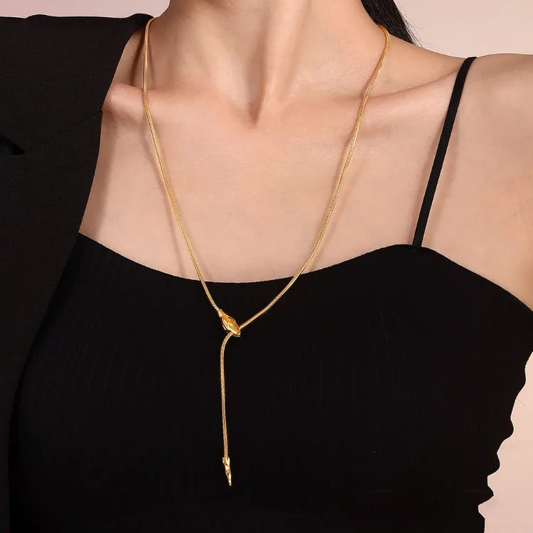 G3762 Wholesale Snake Head Y Shaped Lariat Necklaces Dainty Stainless Steel Jewelry PVD Gold Plated Long Trend Fashion Necklaces