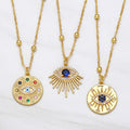Trendy Gold Plated Evil Eyes Crystal Pendant Necklace Colorful Geometric Blue Eyes Zircon Necklace