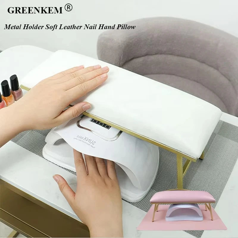 New Professional Nail Arm Rest With Anti Slip Pad Metal Holder Soft Leather Hand Pillow Manicure Salon Nail Arm Rest