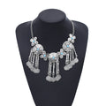 Vintage Kazakh Gypsy Women's Necklace Silver Coin Choker Bib Chunky Statement Fringe Turkish Carves Flower Link Chain Zinc Alloy