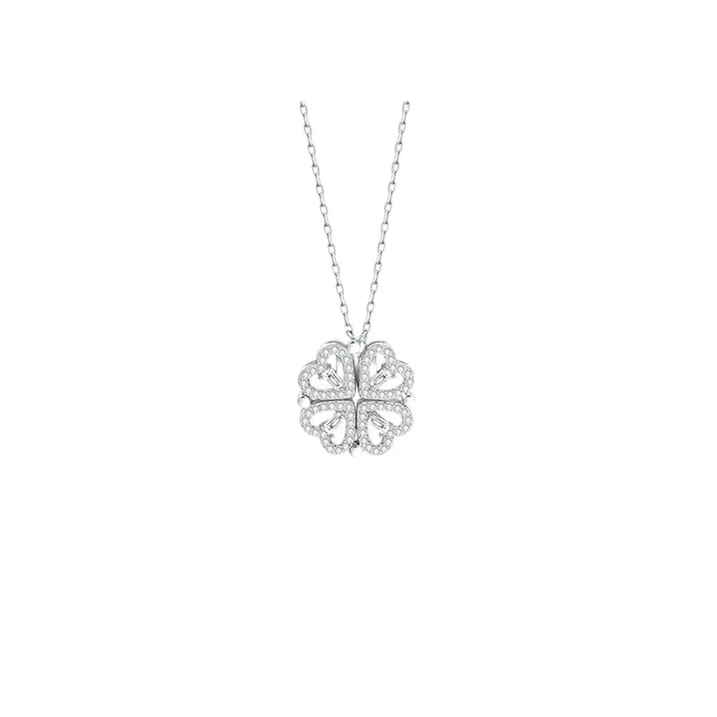 Wholesale Custom18K Real Gold Plated Zircon Four Leaf Clover Four Hearts Magnetic Necklace Women