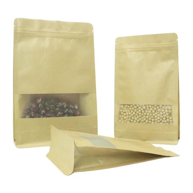 High Quality Custom Brown Kraft Paper Pouch Bag with Zipper Biodegradable Self-Standing for Food and Sugar Packaging
