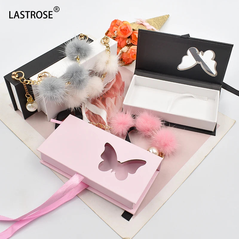 OEM Logo Mink Full Strip Eyelashes Butterfly Window Lash Packaging Box Customizable Butterfly Eyelash Packaging with Chain