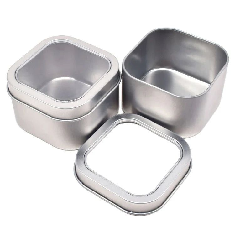 Wholesale Small Empty Metal Candy Cookies Packaging Square Tea Candle Tin Container/Can/Jar/Box with Clear PVC Window Lid
