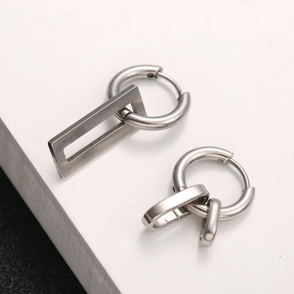 Goth Hip Hop Stainless Steel Asymmetrical Geometrical Earrings Men Earring