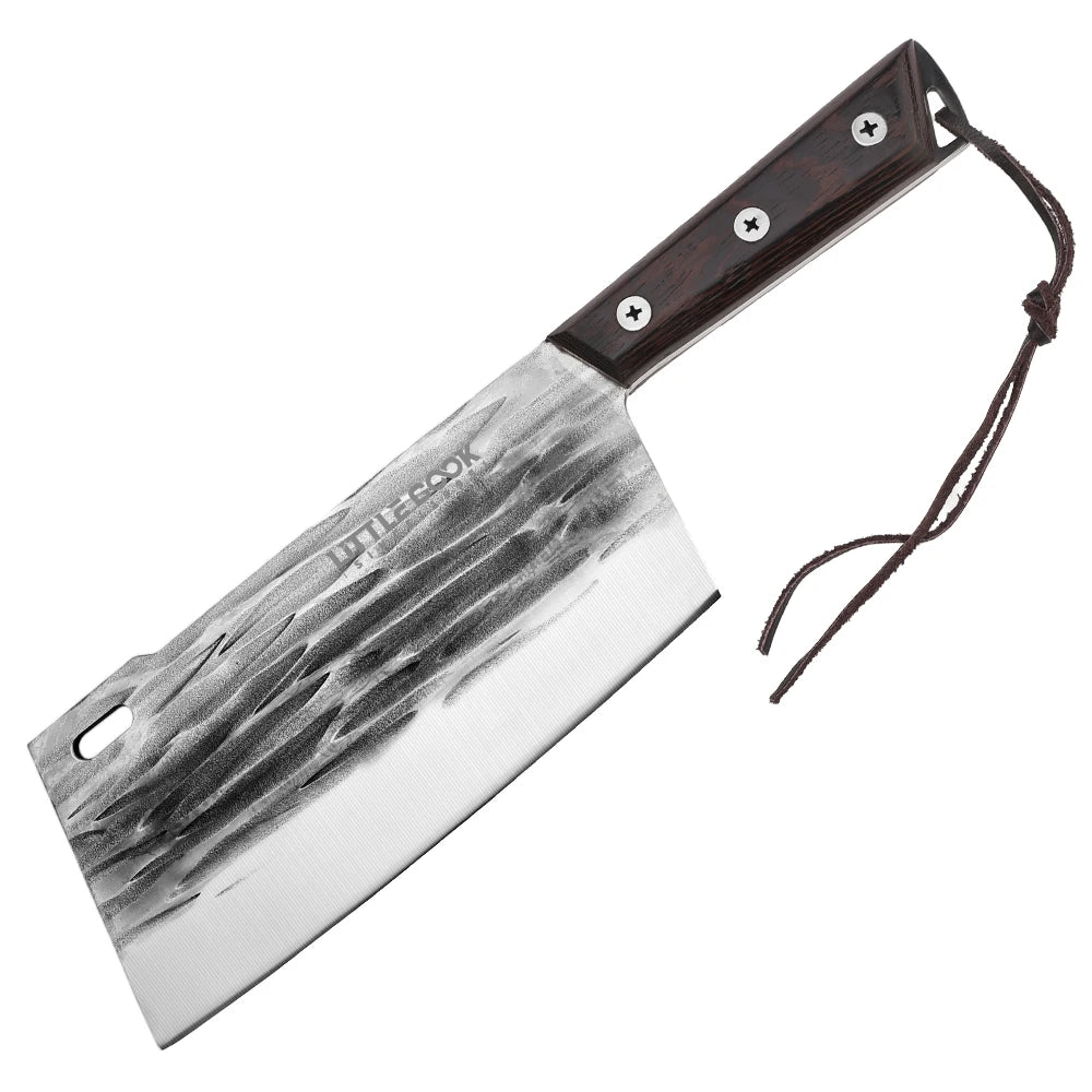 Little Cook Hand Forged Cleaver Knife 4Cr13 Steel Blade with No-slip Wooden Handle Super Sharp Edge for Cooking Cutting Chopping