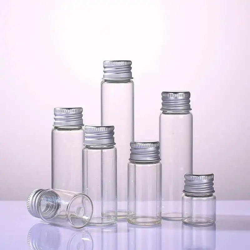 10ml 15ml 20ml 25ml 30ml 40ml 50ml 60ml Clear Tubular Glass clear Jar Vial With Screw Aluminum Cap