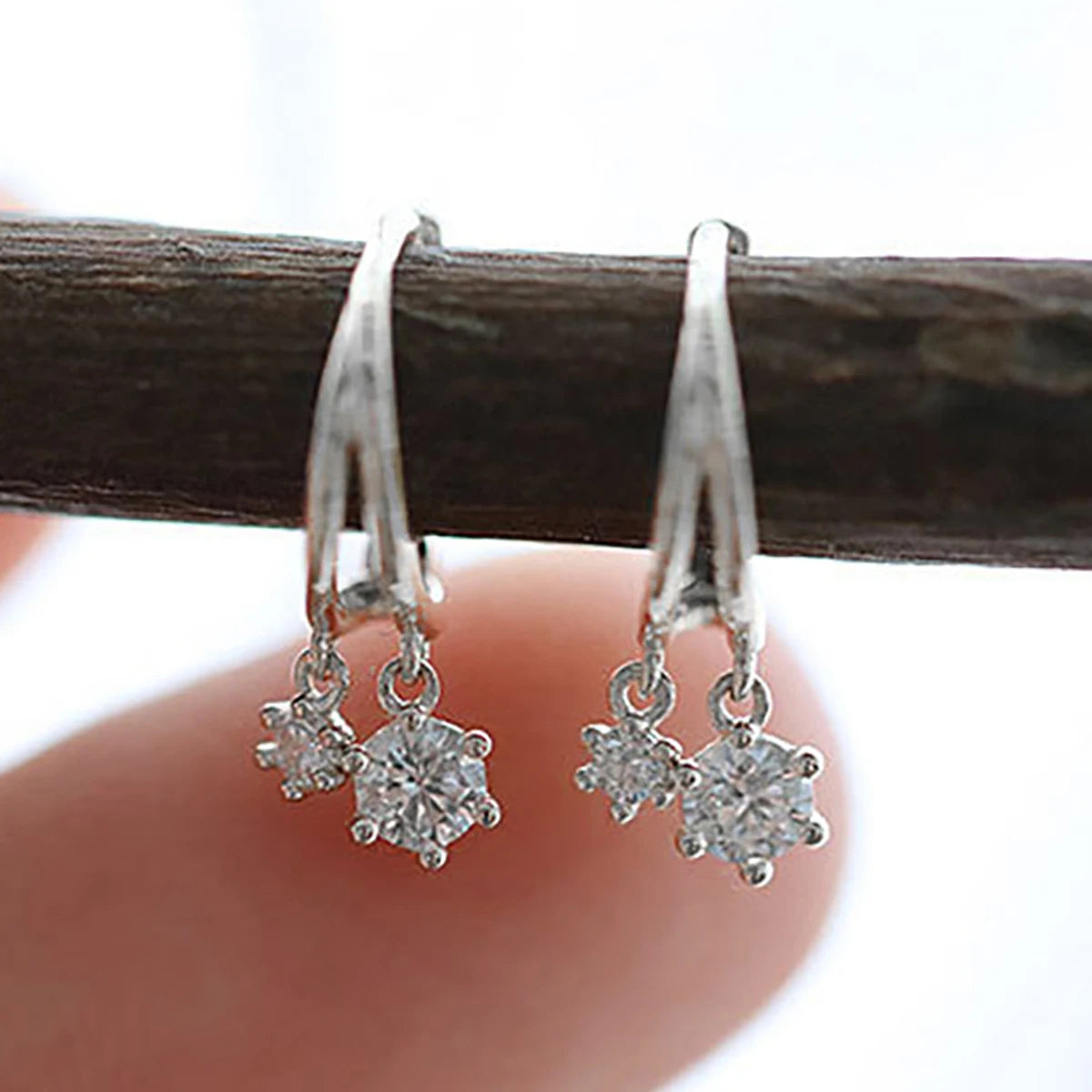 CAOSHI OEM Simple Geometric Design 3A Zircon Silver/Gold Plated Earring for Women Fashion Party Wedding CZ Stud Earrings Jewelry