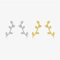 FUAMAY Women's Bohemian Leaf Ear Climber Crawlers Cuff Earrings Zircon Gold Plated 925 Sterling Silver Party Wedding Gift