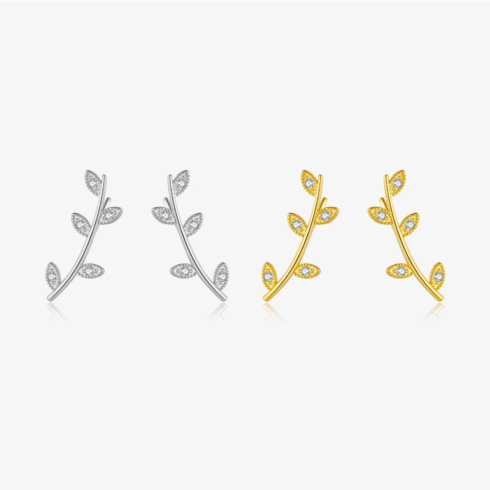 FUAMAY Women's Bohemian Leaf Ear Climber Crawlers Cuff Earrings Zircon Gold Plated 925 Sterling Silver Party Wedding Gift