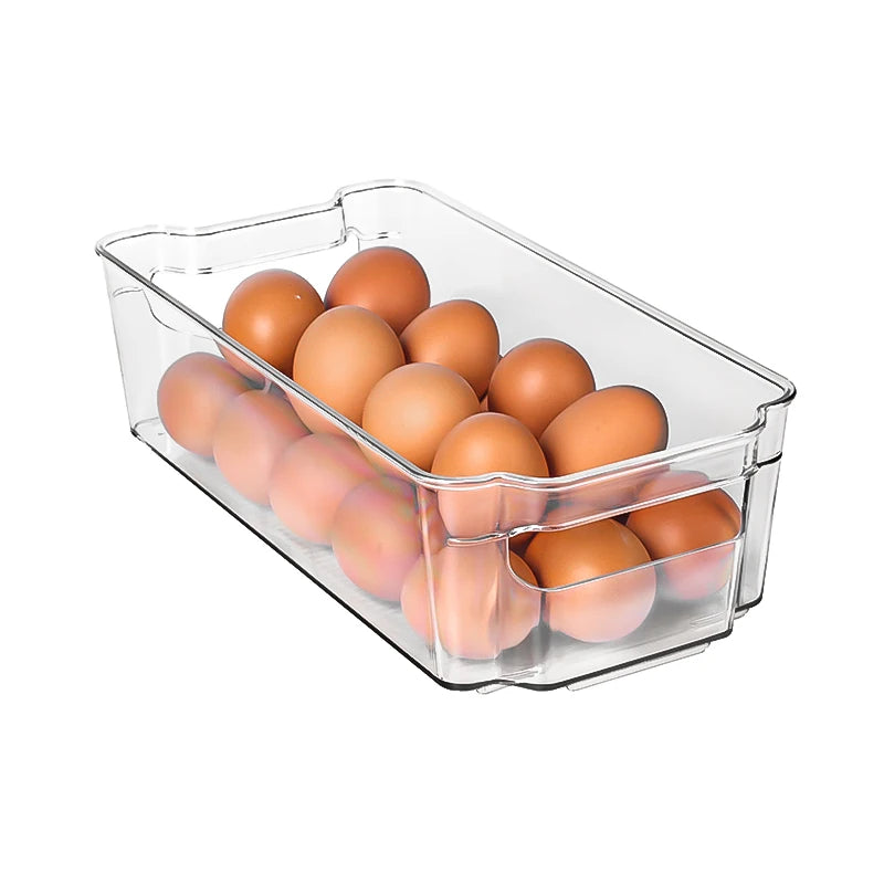 PET Plastic Kitchen Pantry Cabinet with Handles Refrigerator or Freezer Food Storage Bins Egg Placement Food Organizer