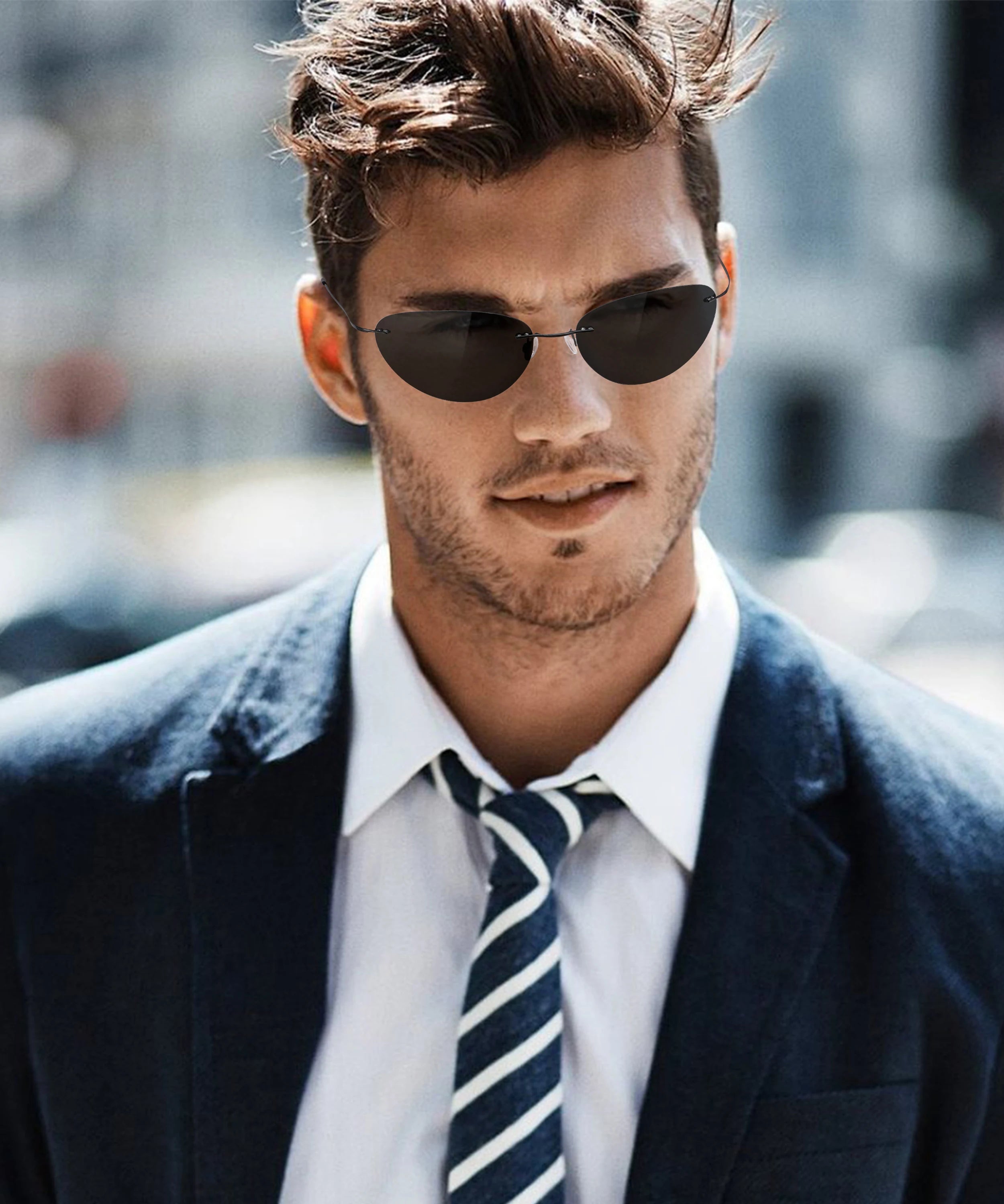 Lightweight Titanium Rimless Sunglasses with Polarized Gold Frame Cat's Eye Lens Latest Comfortable Design with Light Feature