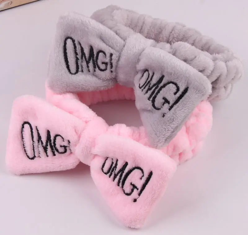 New Letter OMG Coral Fleece Soft Bow Sweet Style 5cm Size Wash Face Headbands for Wedding & Party