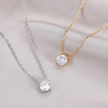 Simple Design Single Round Zircon Necklace Stainless Steel Real 14k Gold Solitaire Pendant Necklace for Women