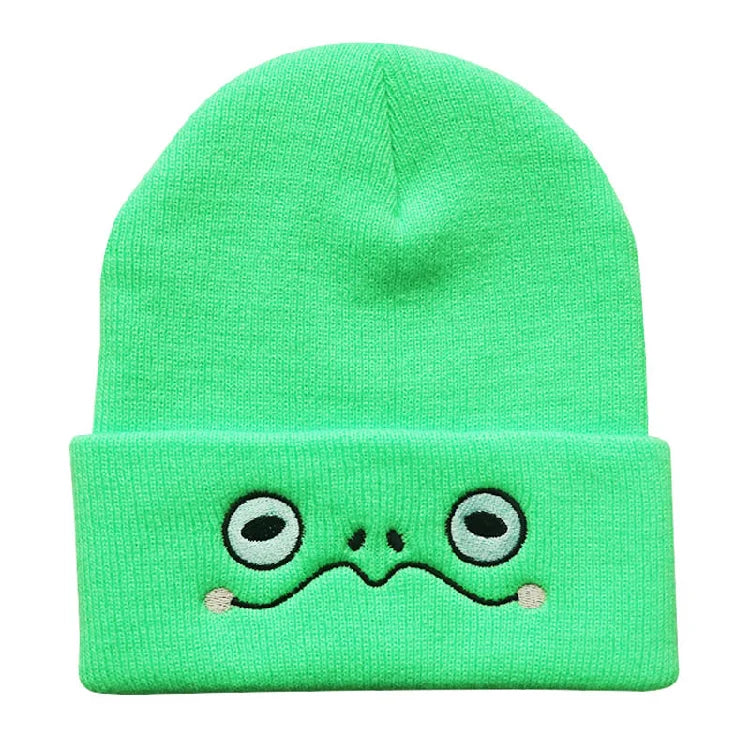 Customizable Cartoon Frog Eyes Embroidered Knitted Woolen Winter Warm Hat Acrylic Beanie for Beach and Travel