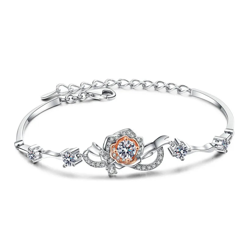 Hot Sale Rose Design Gra Certified Luxury Vvs D Coloured S925 Silver 1.4ct Moissanite Bracelet Adjustable Women