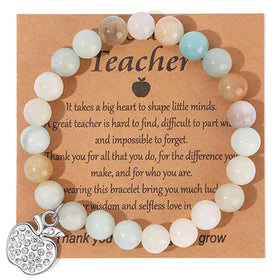 Elastic Beaded Friendship Bracelet for Women Men Inspirational Teacher Gifts for Women Men Amazonite Natural Stone Bracelet