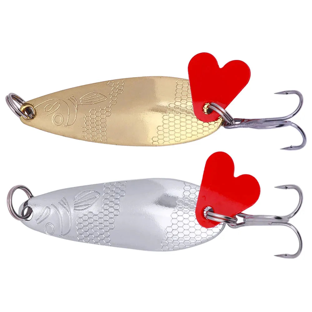 Wholesale SP224 8cm 7.5g Metal Spinner Baits Spoon Fishing Lures with Red Heart Blade