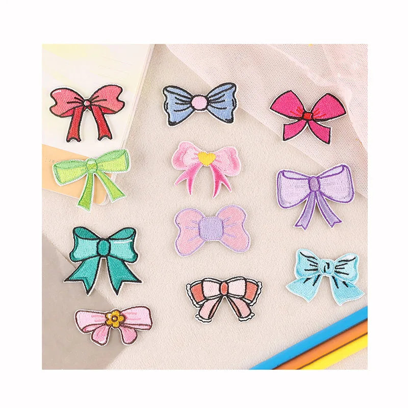 Cartoon Stickers for Jacket Jeans Repair Bow Shaped Patches Diy Pen case Bag Hats Embroidered Hot Self-adhesive Garment Patch