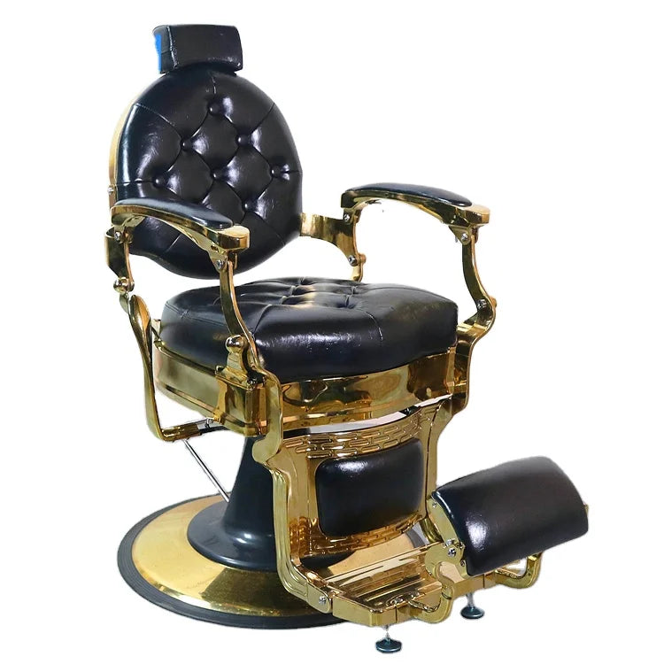 Hair Salon Black Gold Reclining Hydraulic Adjustable Lift Beauty Salon Equipment Barber Chair Styling Chair for Salon