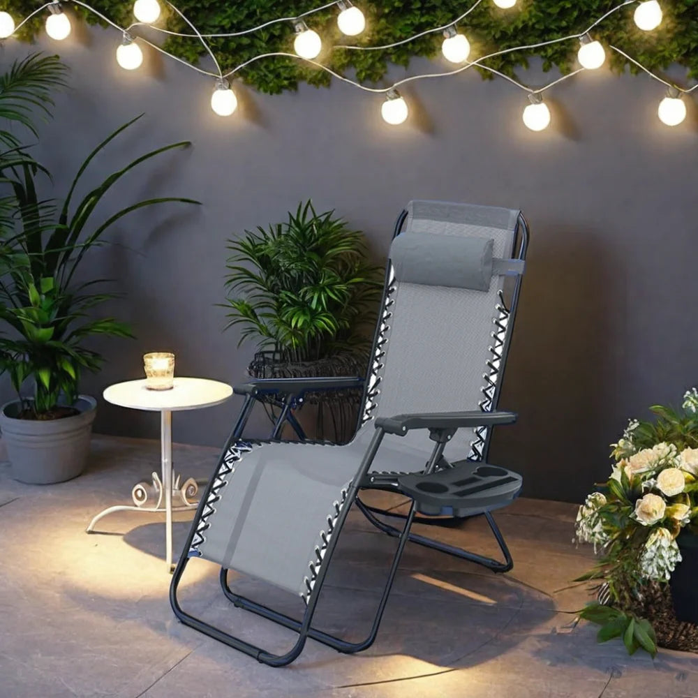 Portable Double Camping Chair Recliner With Removable Pillow and Side Table Foldable Aluminum for Outdoor & Beach Use