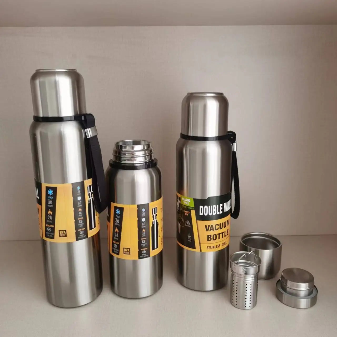 1L Classic Eco-Friendly Vacuum Insulated Wide Mouth Tumbler Stainless Steel Water Bottle with Lid 12-24 Hours Thermal Insulation