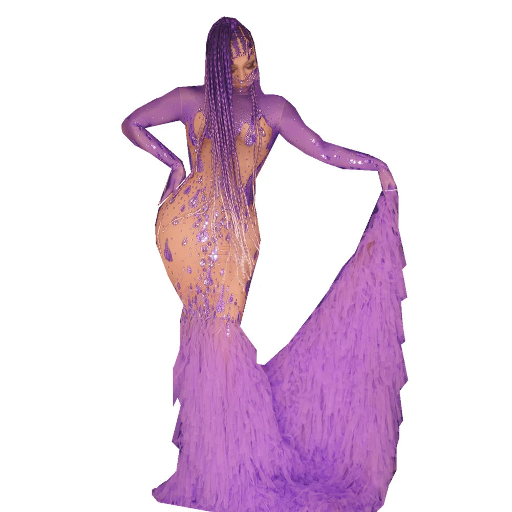 Elegant Party Celebration Trailing Dress Drag Queen Festival Stage Performance Wear Women Sexy Long Prom Evening Mermaid Dress