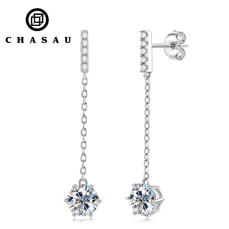 925 Sterling Silver Pass Diamond Tested GRA Certification 5mm 0.5CT Moissanite Tassel Drop Earrings