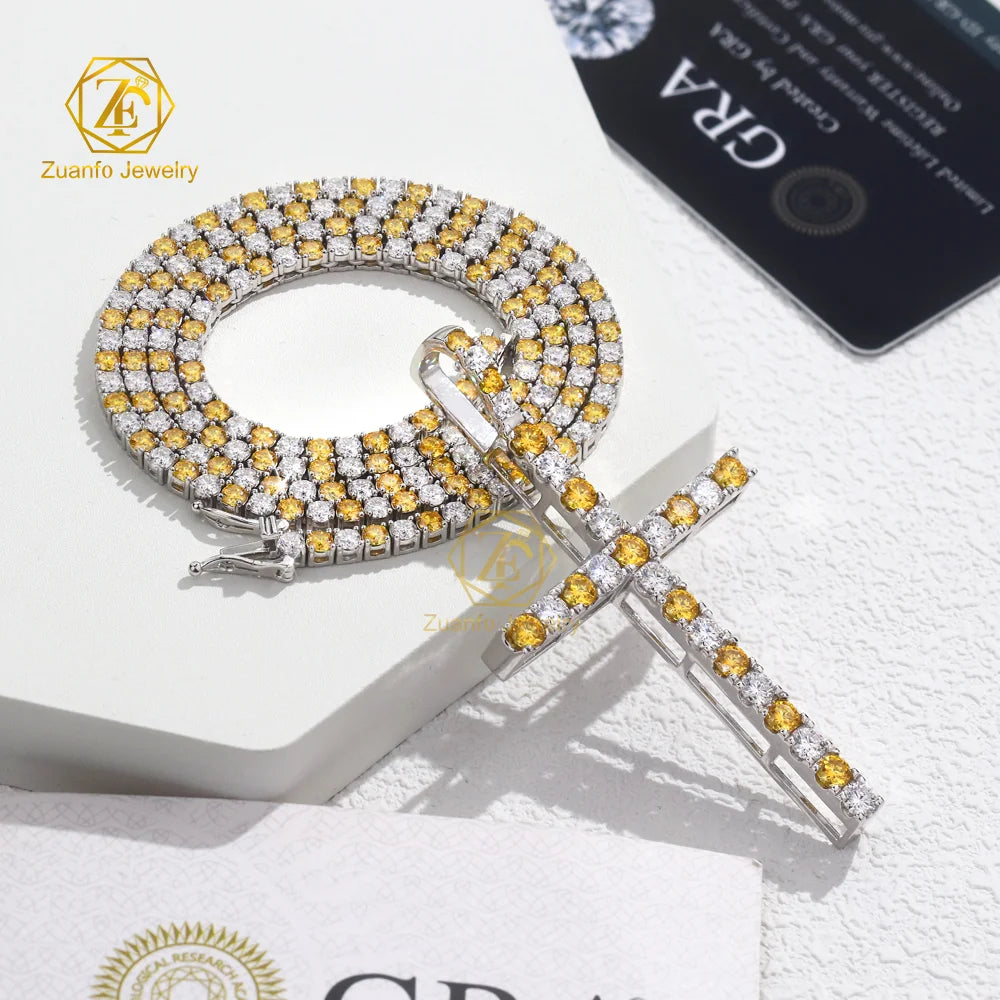 Mix Colored 925 Sterling Silver Hip Hop Tennis Chain  4mm 5mm Yellow D VVA  Moissanite Diamond Tennis Necklace