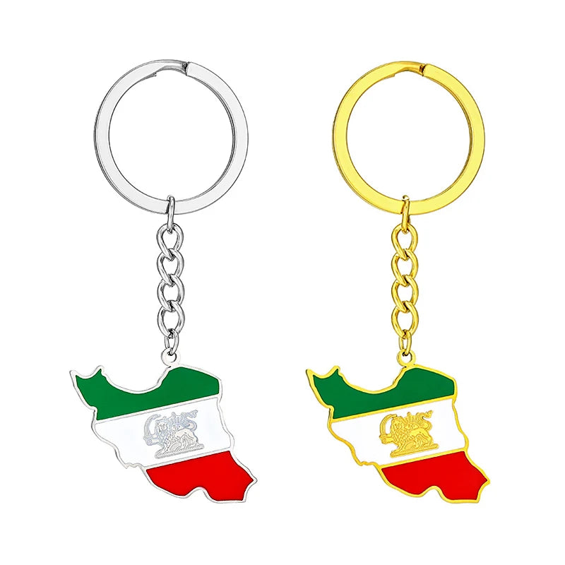 Enameled Islamic Iran National Flag Charm Keychain Stainless Steel 18K Gold Plated Enamel Islamist Iran Map Pendant Key Chain