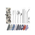 Portable Utensils Camping Travel Cutlery Set Stainless Steel Knife Spoon Fork Chopsticks Straw With Case Gift for Employees